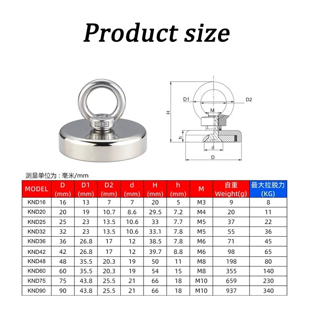 Super Strong Magnets Set Neodymium Magnet Hook Kit With Countersunk Hole Eyebolt Magnetic Hooks Salvage Fishing Magnet Searcher