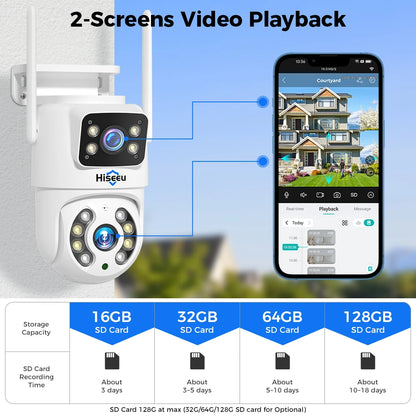 Hiseeu 4K 8MP Wifi Surveillance Camera Dual Lens 4X Digital Zoom AI Human Detect ONVIF Wireless Outdoor Security PTZ IP Cameras