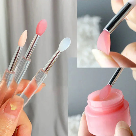 1/3/5pcs Flat Silicone Applicator Sticks Reusable Lip Brush With Cover For Dust Prevention Silicone Nail Powder Applying Tools