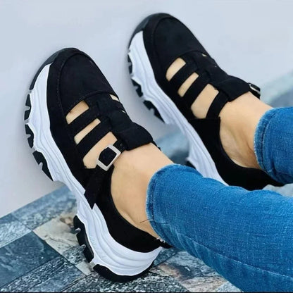 2024 Autumn New Women's Fashion Hollow Designer Thick-soled Wedge Sports Shoes Outdoor Casual Walking Women's Vulcanized Shoes