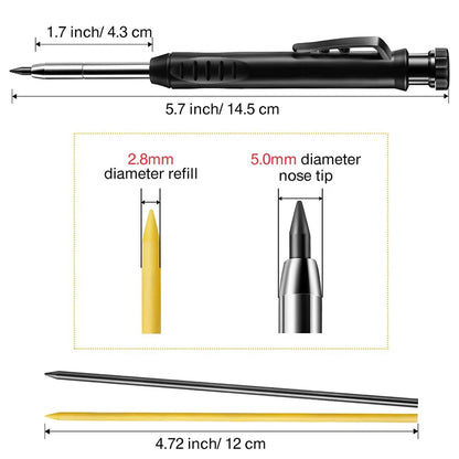 Solid Carpenter Pencil Refill Leads Deep Hole Mechanical Pens for Wood Glass Metal Marking Tool Kit for Woodworking Architect