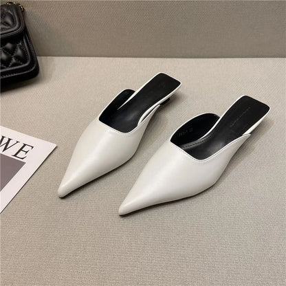 2023 New Low Heel Slippers Summer Close Toe Outdoor Mules Casual Pumps Street Style Mum‘s Sandal Slip on Half Slippers Loafers