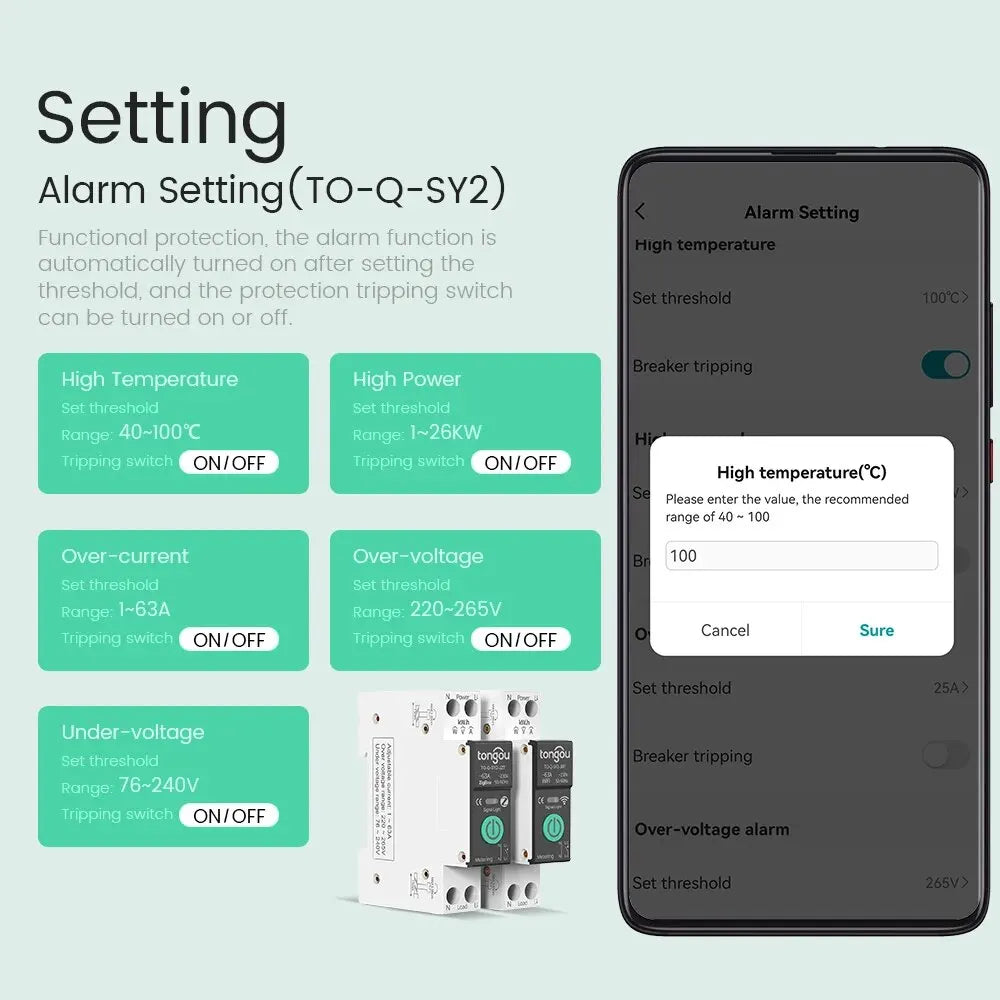 TUYA WiFi/ZigBee MCB Smart Circuit Breaker Over Current Under Voltage Protection Power Metering 1-63A Remote Control Switch