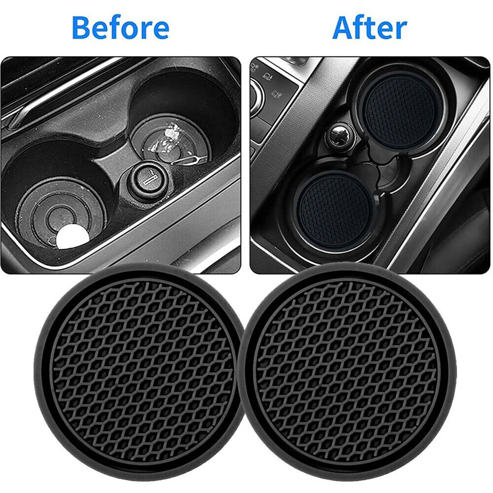 2pcs Black Car Auto Cup Holder Anti Slip Insert Coasters Pads Interior Accessories Universal Fits Perfectly For Most Cups