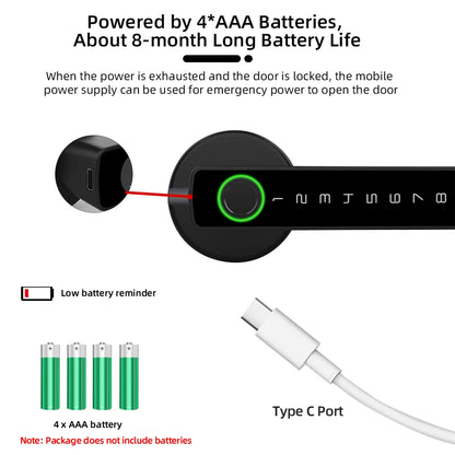 RAYKUBE M5 Tuya BLE Fingerprint Door Lock Digital Electronic Lock with Password/Key/IC Card/ Smartlife/ Tuya APP Unlock