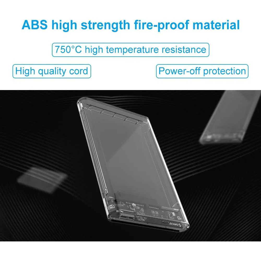 USB 3.0 External Hard Drive Enclosure 2.5 inch SATA to USB3.0 UASP Clear Portable Hard Drive Case 2T HDD Tool-Free Transparent