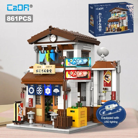 Cada LED City Japanese Style Canteen House Architecture Building Blocks Late Night Canteen Figures Bricks Toys for Kid Gifts