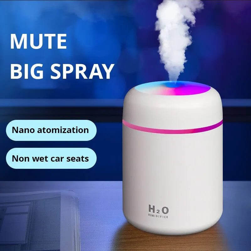 USB Cool Mist Sprayer Portable 300ml Electric Air Humidifier Aroma Oil Diffuser with Colorful Night Light for Home Car