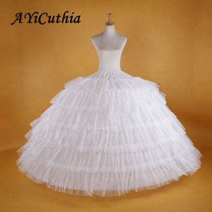 AYiCuthia White 6 Hoops Big Petticoat Slips Tulle Skirts Long Puffy Crinoline Underskirt For Ball Gown Wedding Dress CQ7