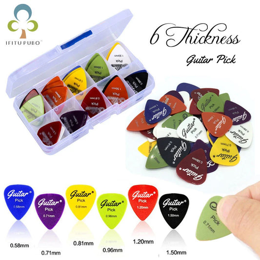 50Pcs/Set Electric Guitar Pick Acoustic Music Picks Plectrum 0.58/0.71/0.81/0.96/1.20/1.50mm Thickness Guitar Accessories GYH