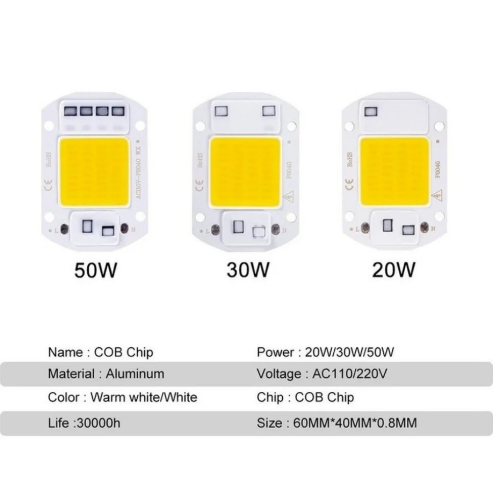 LED COB lamp Bead 20W 30W 50W 220V IP65 Smart IC No Need Driver DIY Flood light Led Bulb Spotlight Outdoor Chip Lamp Brightest