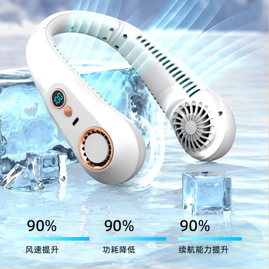 New Summer Portable Mini Hanging Neck Fan Bladeless Neckband Fan Digital Display Power Air Cooler USB Rechargeable Electric Fans