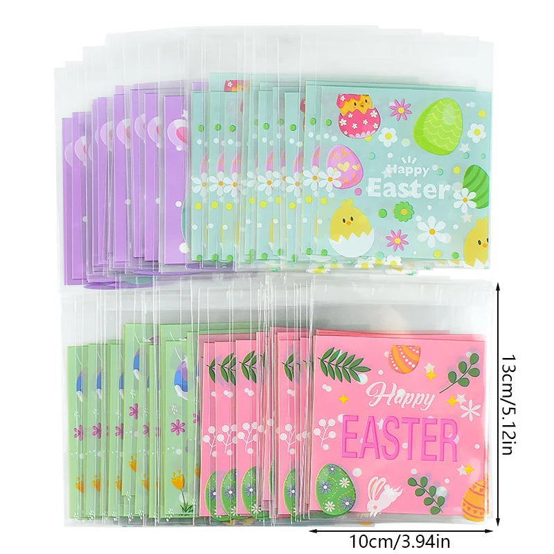 50/100pcs Easter Candy Cookie Bag Cute Bunny Eggs Gift Snack Packaging Bags Happy Easter Party Decoration Supplies Kids Favors