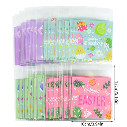 50/100pcs Easter Candy Cookie Bag Cute Bunny Eggs Gift Snack Packaging Bags Happy Easter Party Decoration Supplies Kids Favors