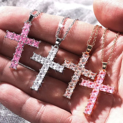 New Fashion Necklaces Female Pendants Gold Multi Color Crystal Jesus Cross Pendant for Women Necklace Party Leisure Time Jewelry