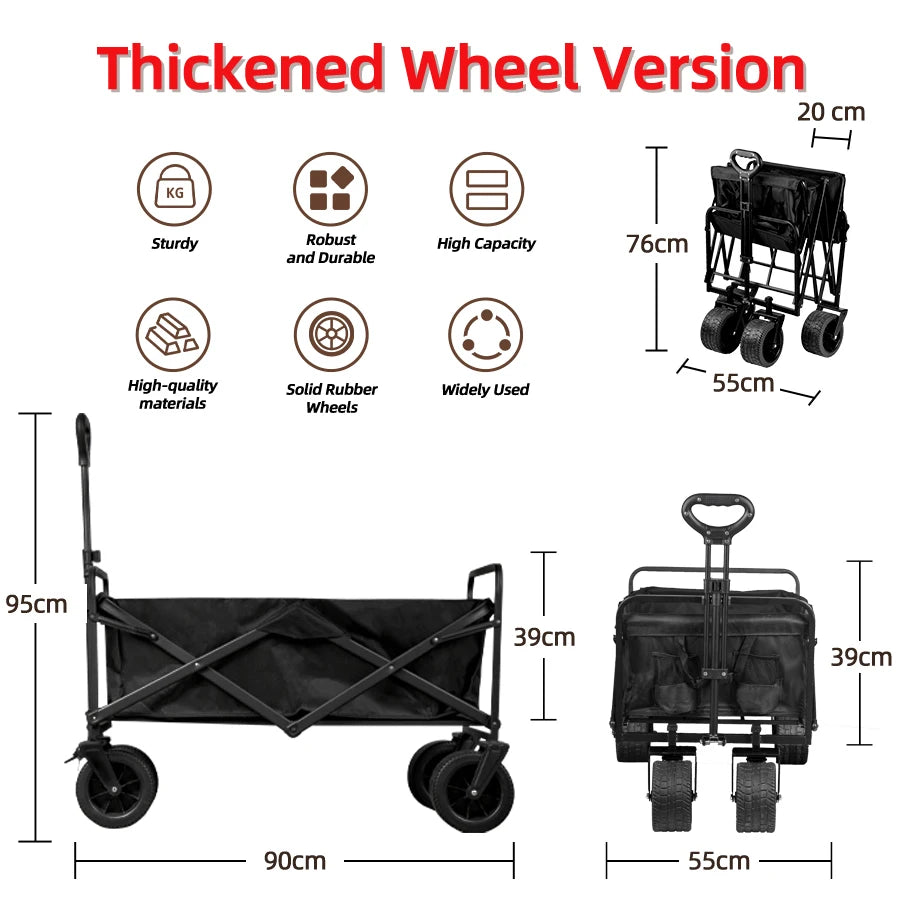 500lbs Large Capacity Folding Wagon Cart Heavy Duty Portable Collapsible Beach Cart With Big Wheels for Sand Camping Trolley