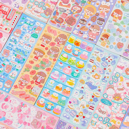 10-100Pcs Kawaii Handbook Stickers Cartoon Collage Laser Sticker DIY Decorative Scrapbooking journals Stationery School Supplies