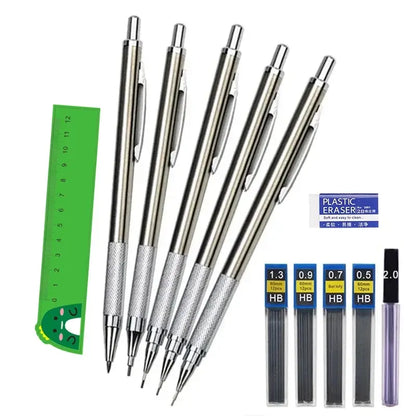 Metal Mechanical Pencil Set 0.5 0.7 0.9 1.3 2.0mm Art Drawing Painting Automatic Pencil with Leads Office School Supplies