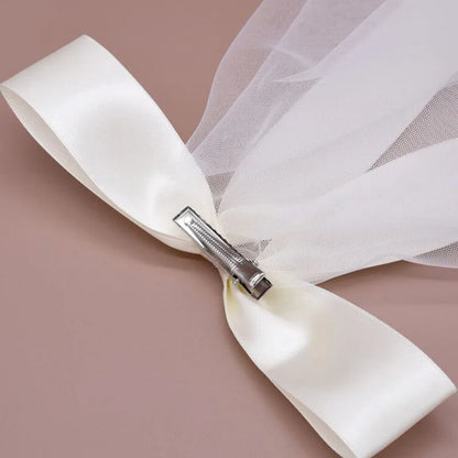 New Bridal Veil With Hair Clip Cute Bow White Ivory Tulle Wedding Veil for Bride Hairwear Jewelry Marriage Wedding Accessories