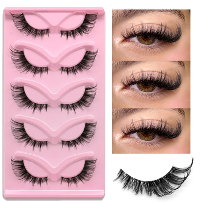 GROINNEYA 5 pairs Cat Eye Lashes Faux Mink Eyelashes Clear Band Lashes Natural Look Wispy Mink Eyelashes Full Strip Lashes