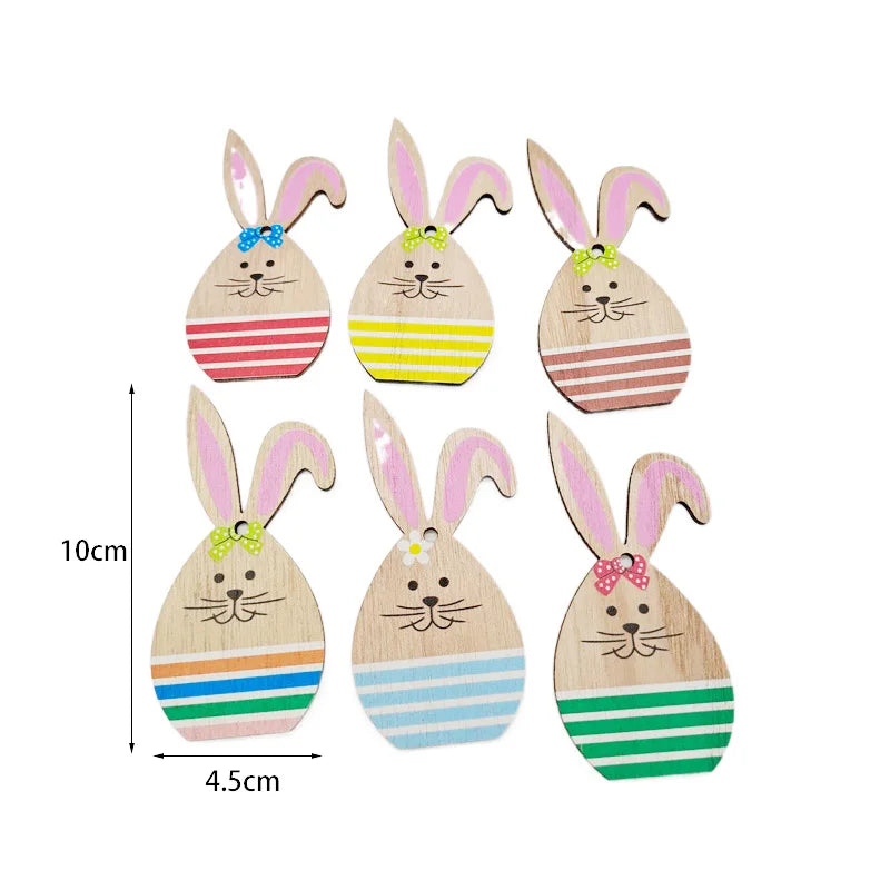 Wood Rabbit Chips Easter Wooden Crafts Random Painted Wood Bunny Rabbits for Home Decor Happy Easter Kids Toy Children DIY 10pcs