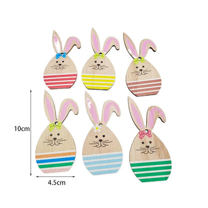 Wood Rabbit Chips Easter Wooden Crafts Random Painted Wood Bunny Rabbits for Home Decor Happy Easter Kids Toy Children DIY 10pcs