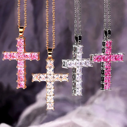 New Fashion Necklaces Female Pendants Gold Multi Color Crystal Jesus Cross Pendant for Women Necklace Party Leisure Time Jewelry