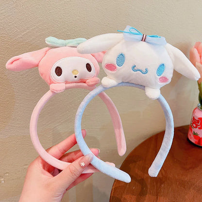 Sanrio Kuromi Melody Plush Doll Face Wash Makeup Hairband Kawaii Cinnamoroll Sweet Non Slip Elastic Hair Accessories