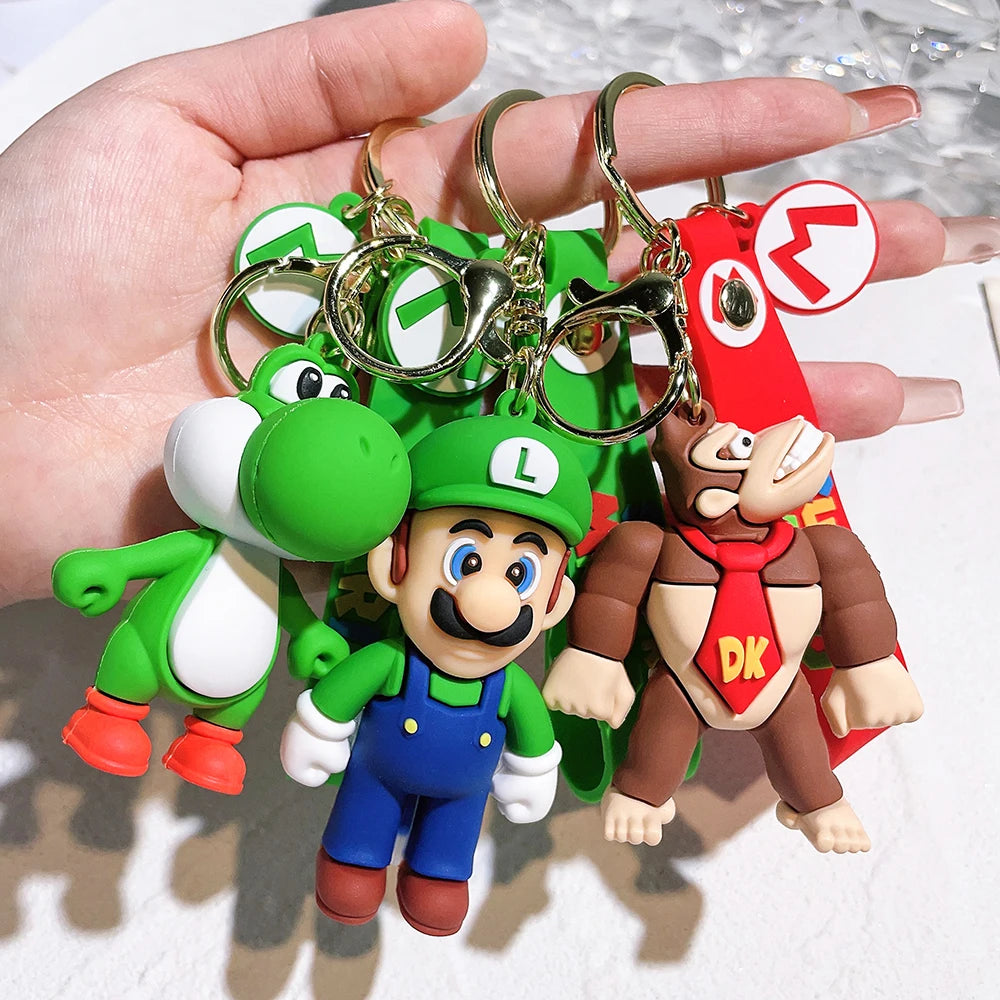 Super Mario Bros 3D Cartoon Keychain Accesorios Schoolbag Pendant Key Bag Decoration Collection Ornament Kids Toys Birthday Gift