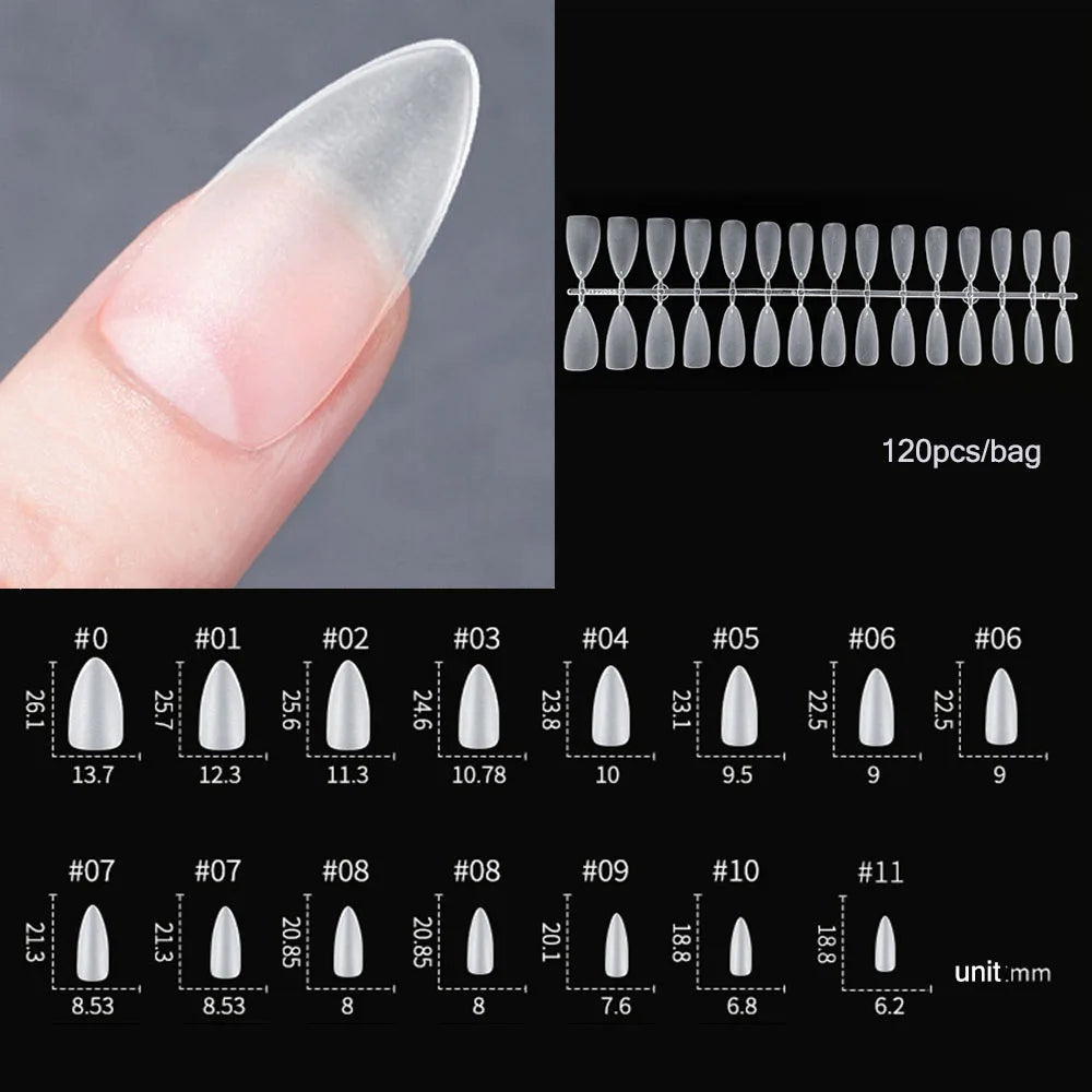 120pcs/bag Matte Press On Nail Tips Soft Full Cover False Nails Oval Almond Sculpted Fake Nail