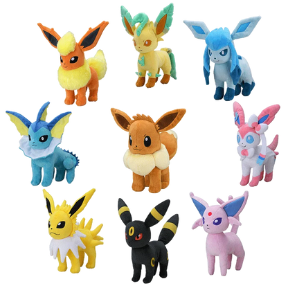 Pokemon Plush Toys Eevee Evolution Sylveon Flareon Jolteon Umbreon Vaporeon Pikachu Stuffed Animal Soft Dolls Kids Baby Gift