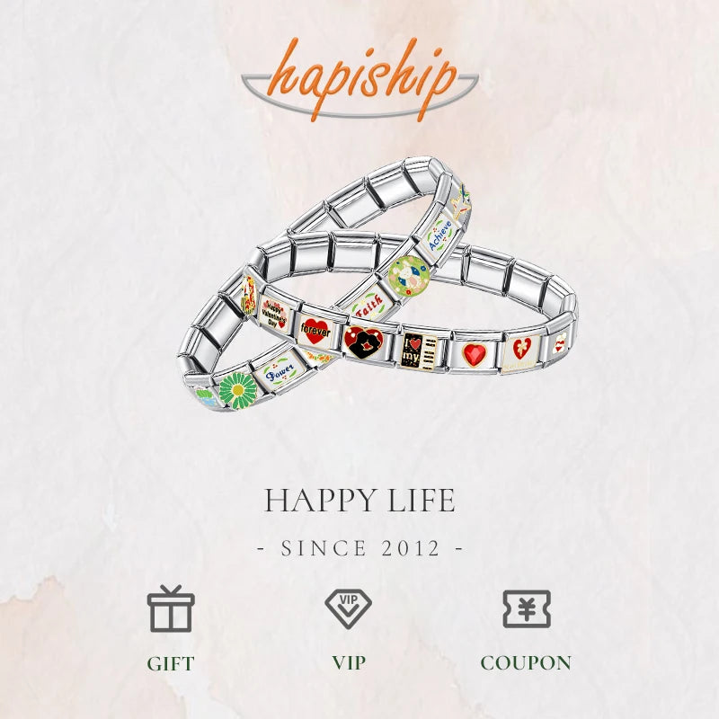 Hapiship 2024 New Fashion 26 English Letters Italian Charm Links Fit 9mm Stainless Steel Bracelet Making Women Jewelry DJ110