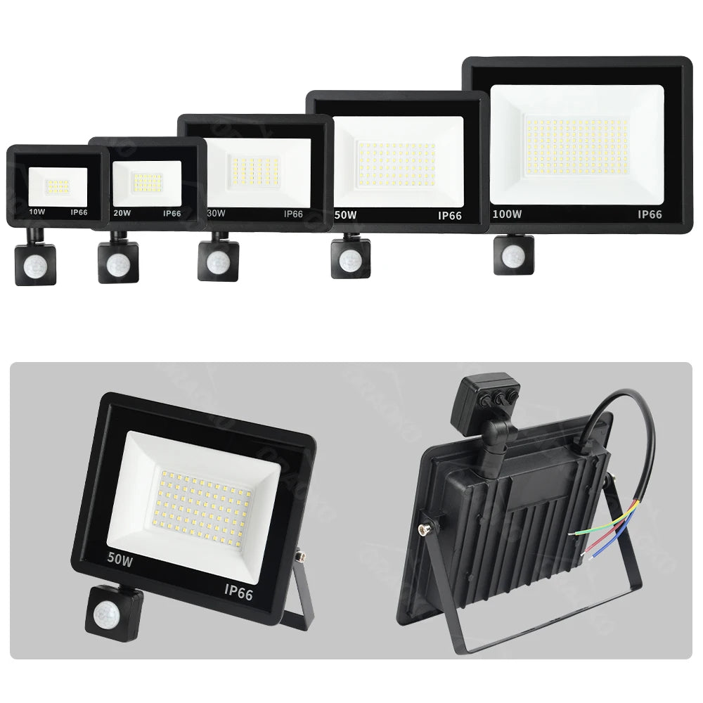 LED PIR Motion Sensor Floodlight Outdoor Wall Light White Light 100W 50W 30W 20W 10W IP66 Waterproof LED Spotlight For Garden