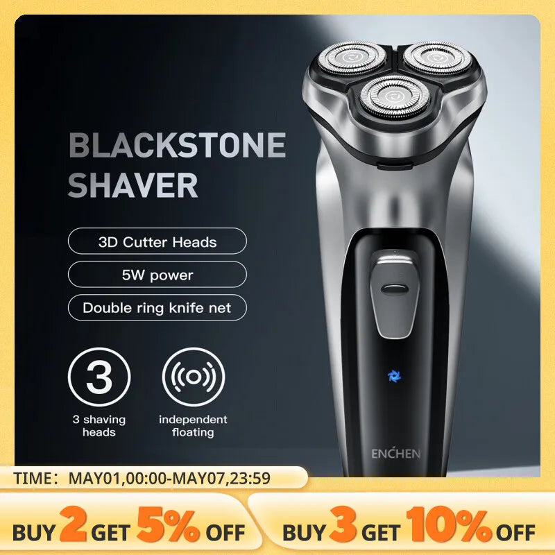 ENCHEN Blackstone Electrical Rotary Shaver for Men 3D Floating Blade Washable Type-C USB Rechargeable Shaving Beard Machine