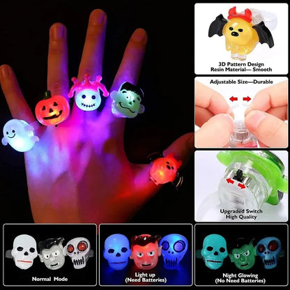 Halloween LED Flashing Light Ring Horror Pumpkin Ghost Spider Glow Finger Rings for Kids Trick Party Cosplay Supplies Party Gift