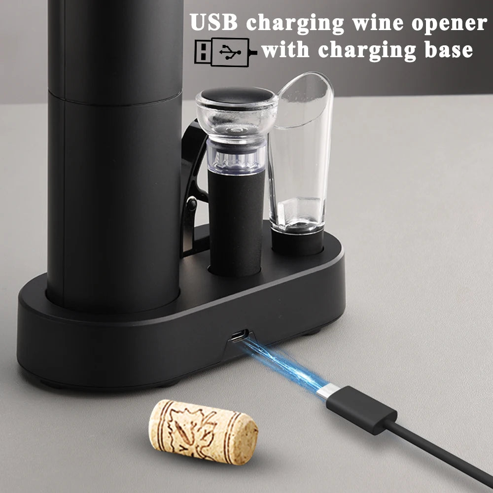 Electric Wine Bottle Opener Automatic Red Wine Corkscrew Rechargeable Wine Opener with Charging Base Wine Tools Kitchen Products