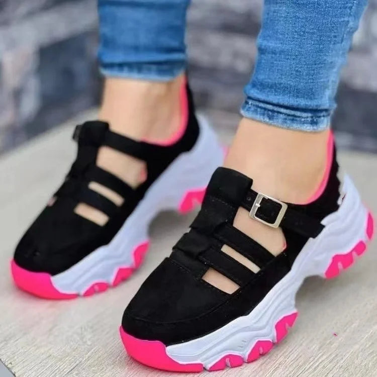 2024 Autumn New Women's Fashion Hollow Designer Thick-soled Wedge Sports Shoes Outdoor Casual Walking Women's Vulcanized Shoes