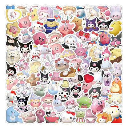 50/100pcs 3D Stereoscopic Sanrio Stickers Cute DIY Decorative Waterproof Anime Stickers Kuromi My Melody kawai Phone Case